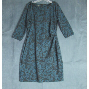 Talbots Dress Womens Large Blue Floral 3/4 Sleeve Faux Wrap Sheath Church Work